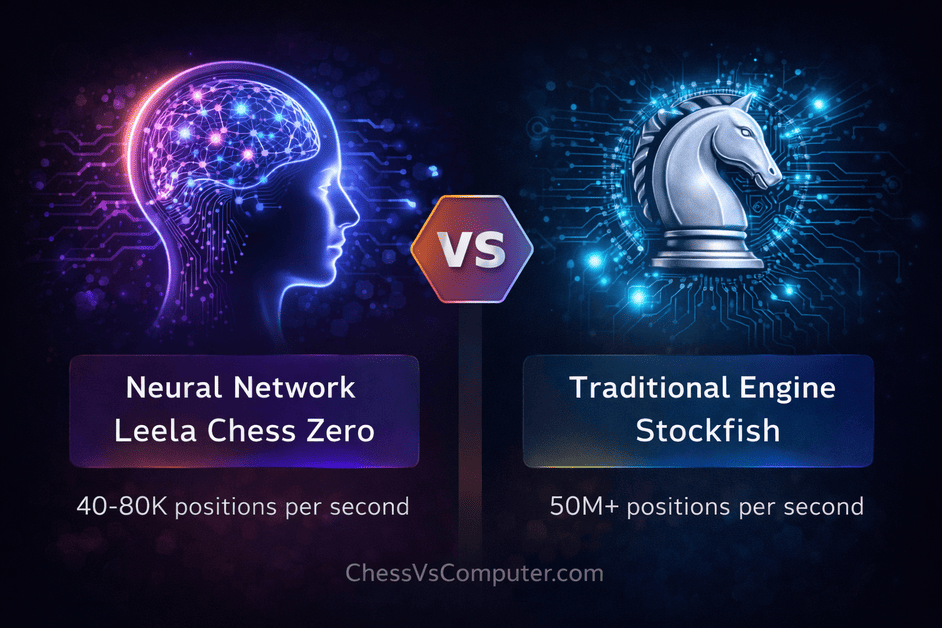 Visualization of a neural network processing chess moves vs traditional code