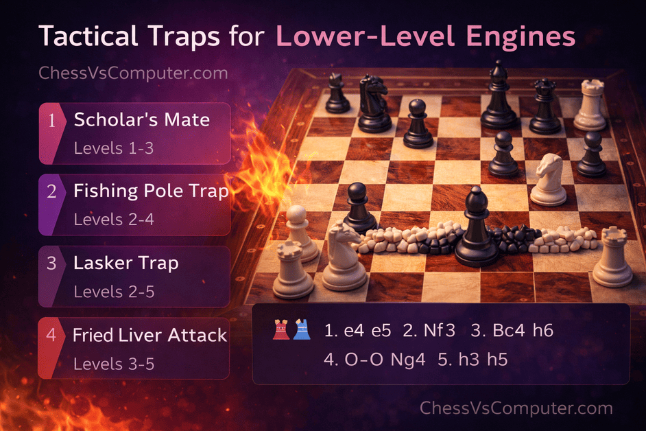 Chess pieces arranged in a tactical trap configuration